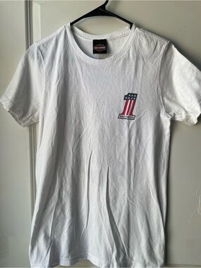 Harley-Davidson White Short-Sleeve Tee with Red & Blue Patriotic Logo